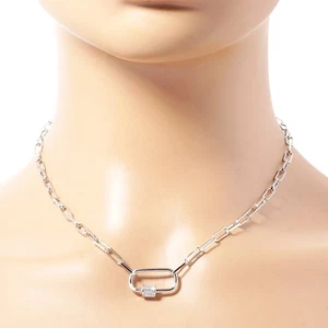 2 Stck. Gold & Silber Ton CZ Karabiner Anhänger Büroklammer Kette Halsketten Geschenk - Bild 1 von 6