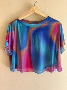 Women's Mesh Cover Up Short Sleeve Crop Top And Pant Set Wild Fable 3X Tie Dye  - Picture 1 of 6