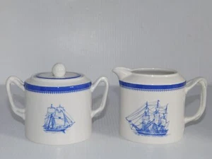 SPODE BLUE CLIPPER SHIP CREAMER & SUGAR THOMAS COUTTS - Picture 1 of 4