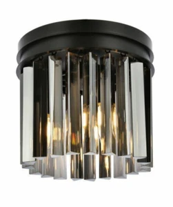 Chandelier Flush Mount 3 Light Fixture Matte Black Crystal Lighting 12 inch - Picture 1 of 8