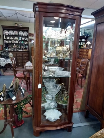 Vintage Mahogany Curio Cabinet, Glass Mirrored Showcase Cover