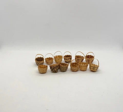 Lot of 12 Vintage Miniature (Mini) Woven 1" Baskets (doll house size) Cover