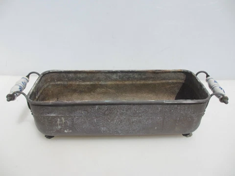 Vintage Brass Trough Tub Planter Plant Pot Old Oval Ceramic Handles French 19"W Cover