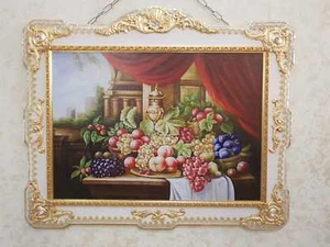 QUADRO CON FRUTTA CORNICE IN LEGNO PANNA E FOGLIA ORO CON CRISTALLI - Picture 1 of 3