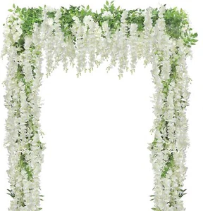 20Pcs 7.2 Ft/Piece Artificial Wisteria Garland Silk Fake White Wisteria Flowers - Picture 1 of 6