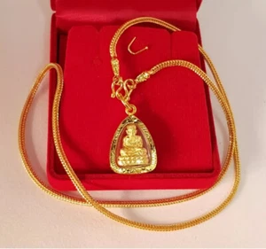 Necklace Phra LP Tuad Gold Plated Micron Case Pendant Thai Buddha Amulet - Picture 1 of 3