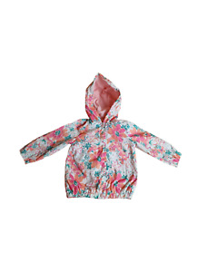 Girls Nutmeg pink, orange & green waterproof hooded jacket age 9-12months