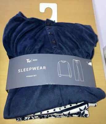 MENS NAVY & WHITE FAIR-ISLE SOFT LONG SLEEVE / LEG PYJAMAS CHRISTMAS XL NEW XMAS - Image 1 of 4