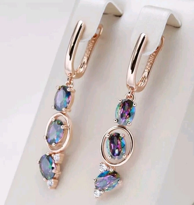 Luxus Ohrringe Ohrhänger 585er Rolled Roségold Walzgold mit funkelnden Zirkonia - Bild 1 von 4