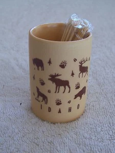 Keramik Zahnstocher Halter; Idaho Wildlife Motiv Elch Bär Elch Wolf Schnapsglas - Bild 1 von 1