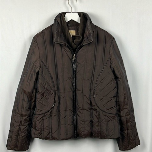 Michael Kors Giacca Tampone Donna Cerniera Frontale Pieno Pollame Marrone Scuro XL