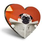 Heart MDF Coasters - ny Pug Puppy Dog Reading Paper  #15775