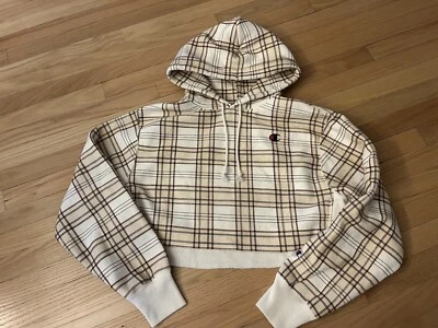 复古 Champion 反向编织连帽衫女式 L 格子裁剪超大方格 Y2K — 第 1/4 张图片