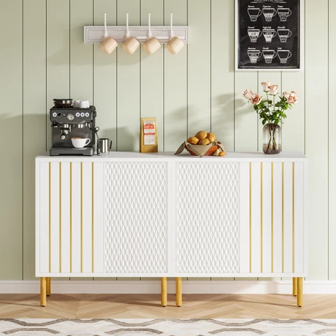 63" White Sideboard Buffet Cabient with Adjustable Shelf, Accent Storage Cabinet Cover