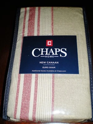 Chaps NEW CANAAN Euro Sham 26" X 26"  NEW Striped Beige / Khaki / Red  - Image 1 of 2