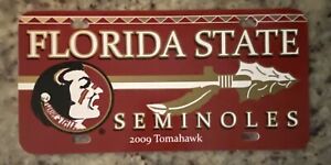 Vintage Florida State Seminoles COLLECTORS Vanity Plate Auto Tag FSU Mascot 2009