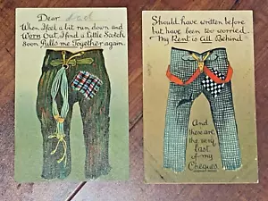 1909 HUMOUS MENS PANTS POSTCARDS DOUBLE ENTENDRE B B LONDON SERIES COMIC GERMAN - Picture 1 of 2