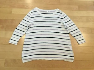 Gap For Good White Purple Navy Stripe Sweater 3/4 Sleeve - Women's Large - Picture 1 of 7