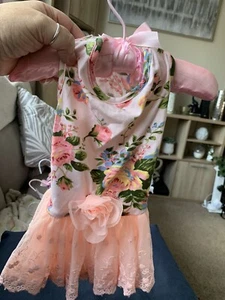 BEAUTIFUL PEACH FLORAL TUTU SKIRT DESIGNER DOG DRESS SZ S BNWT PAWPATU - Picture 1 of 7