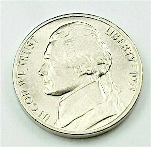 1971 P Jefferson Nickel - BU Coin Pulled from an OBW Roll Cover