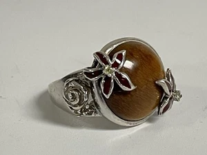 David Sigel Signed CA 925 Sterling Silver Tiger's Eye Ring ~ Size 7 ~ 9.7 Grams - Picture 1 of 8