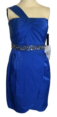 NWT Laundry By Shelli Segal Dress Metallic Blue/Jeweled Waist 1 Shoulder Size 2 - Image 1 of 4