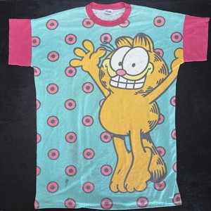 Vintage Flirts 1978 Garfield sleep shirt  One Size Pink and Blue - Picture 1 of 6