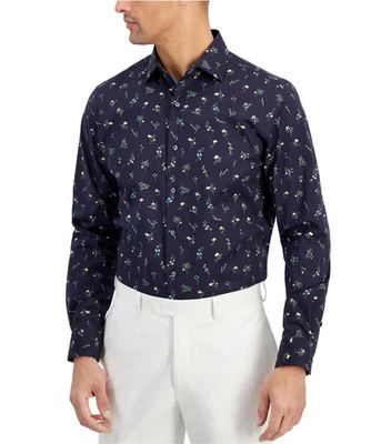 Camisa de vestir elástica bar III para hombre ajustada con botones XL 17-17,5 azul marino Foto 1 de 4