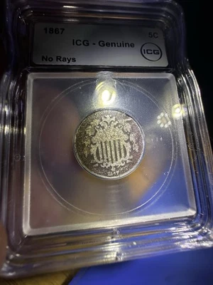 1867 5c No Rays Shield ICG-Genuine - Image 1 of 4
