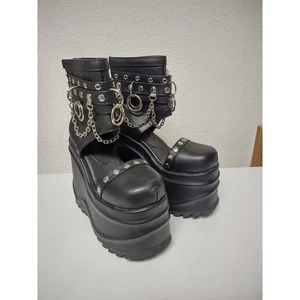 Demonia Wave 22 6” Platform Wedge Ankle Cutout Boot Goth Chain Halloween Sz 6 - Picture 1 of 18
