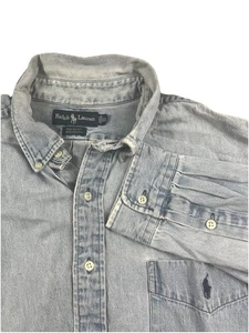 Camicia grande vintage Ralph Lauren denim uomo XL blu manica lunga abbottonata - Foto 1 di 9
