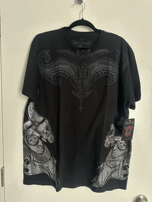 Camisa para hombre Konquest By Key Closet negra Tribal Bull en XL Y2K Grunge Biker Foto 1 de 3