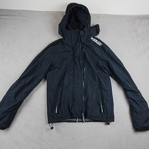 Superdry Jacket Mens L Black Streetwear Hooded Full Zip Lightweight Windcheater - Picture 1 of 24
