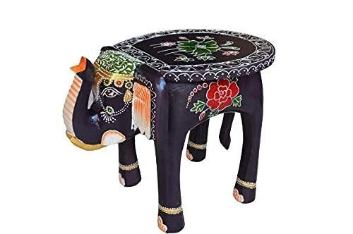  Wooden Decorative Rajastani Hand Painted Elephant Stool For Home Decor - Image 1 of 4