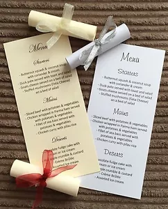 Wedding Menu Scrolls - Card Table Reception Party Any Occasion - Picture 1 of 8