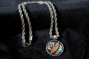 Twister Collana Gioielli Uomo Ciondolo Piuma Turchese Pietre Argento 32173 - Foto 1 di 1