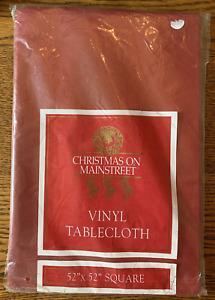 Christmas On Mainstreet NEW Red Vinyl Tablecloth - 52" x 52" Square