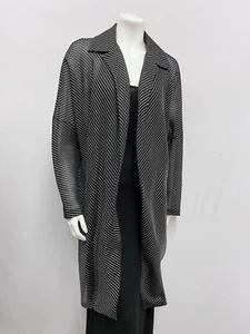 Donna Karan New York 100% Silk Duster Jacket Open Style Black Beige I 40 US 4 6 - Picture 1 of 7