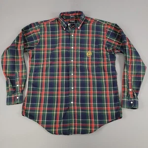 Vintage Polo Ralph Lauren Shirt Boys Extra Large Blue Plaid Crest Oxford USA - Picture 1 of 14