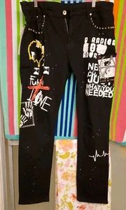 Pantalone streetwear uomo nero taglia 38x30 multicolore stampe graffiti gambe dritte - Foto 1 di 10