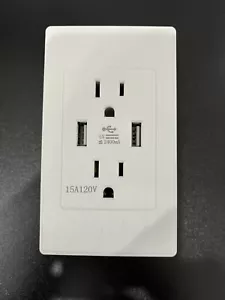 Dual USB Wall Outlet Charger Port Socket/15A Electrical Receptacles - Picture 1 of 3
