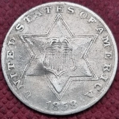 1858 Three Cent Silver Trime 3c Better Grade XF + #58593 - Image 1 of 2