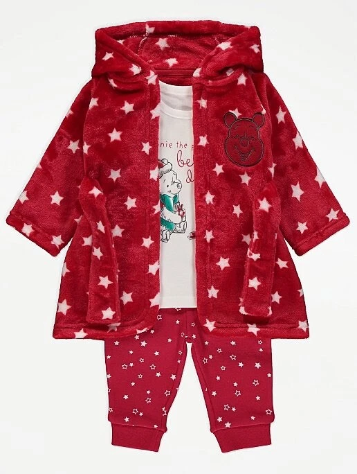 NEW George Baby Disney Winnie The Pooh Pyjamas and Dressing Gown Set Soft Pjs