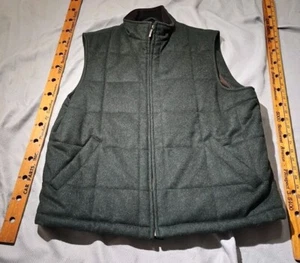 Brooks Brothers Italy Vest Mens Large Green Wool Quilted Puffer Full Zip Thick - Picture 1 of 17