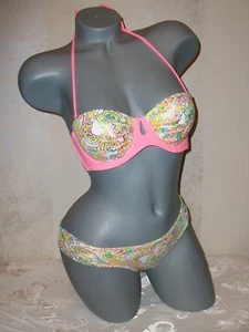 NIP Victoria Secret 34A XS White Paisley Gorgeous Bandeau Swimsuit Bikini - Picture 1 of 8
