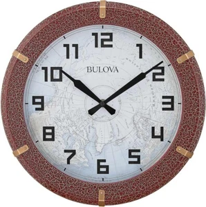 Orologio da parete Bulova Cartografo C4344 | Diametro 14" | Design Mappa Vintage - Foto 1 di 4