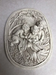 Cherub Angels Wall Plaque 12" x 8.5" Decor Cherubs Beige 3D Textured Angels - Picture 1 of 8