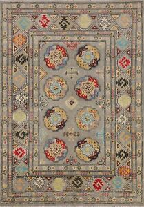 Tribal Geometric Gray Super Kazak Oriental Hand-knotted Rug Area Carpet 4'x6'