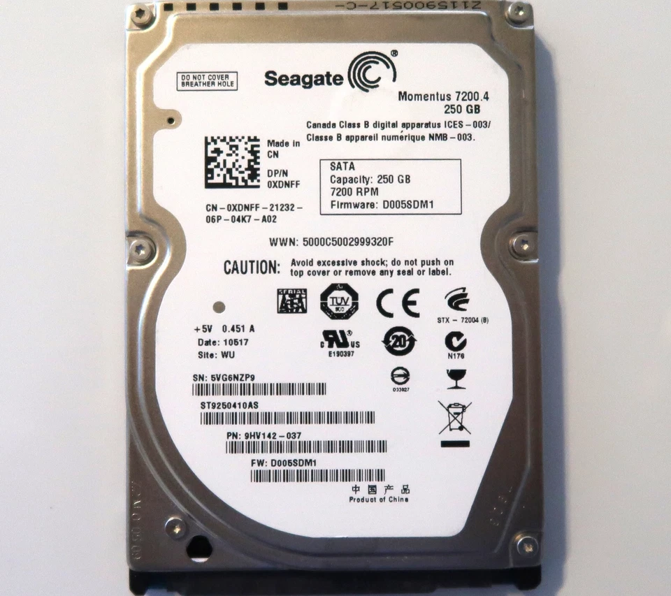 Seagate ST9250410AS 9HV142-037 D005SDM1 (5VG6) WU China 2.5" 250gb Sata JUN-2010 - Image 1 of 1