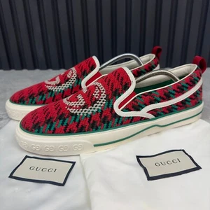 GUCCI Tennis 1977 Slip-on Trainers Red Tweed 9 G or 9.5 US or 43 EUR - Picture 1 of 23